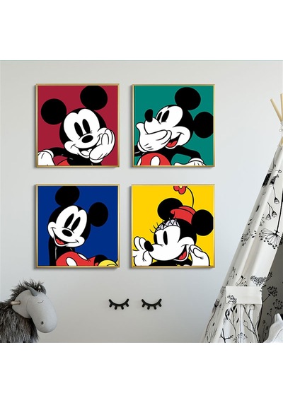 Minnie Ve Mickey Mouse Çocuk Odası İçin 4 Lü Duvar Posteri Mm3022