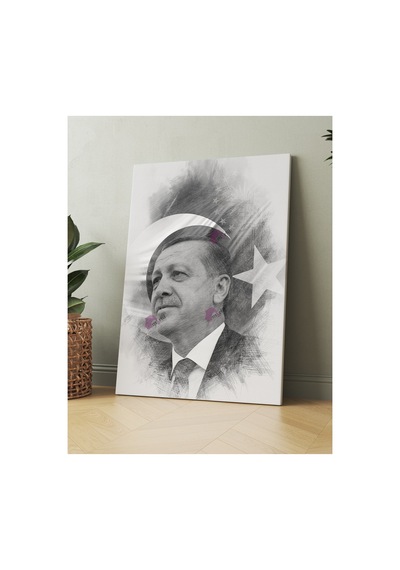 Recep Tayyip Erdoğan Başkan Erdoğan Karakalem Efektli Rte Kanvas Tablo 7 Farklı Ölçü