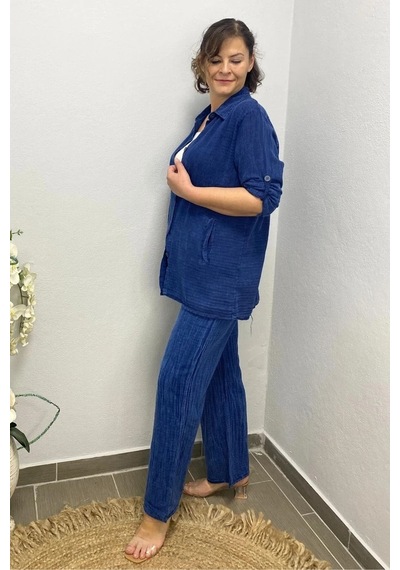 Mia Butik Kadın Lacivert Yıldız Detaylı Pamuklu 3 Lü Takım Lacivert