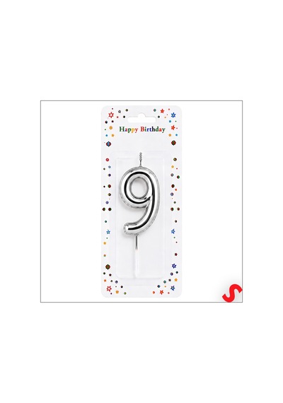 9 Rakam Mum Gümüş - 10 Cm