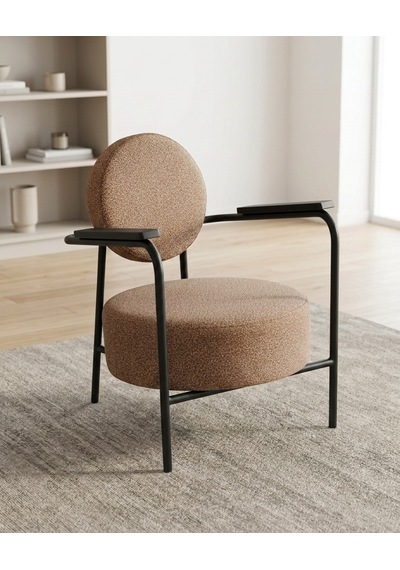Venüs Tekli Koltuk Soft Kumaş Ofis Bekleme Koltuğu Berjer Metal Siyah Renk İskeletli - Cappuccino Bej