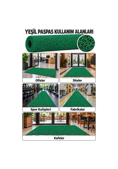 Hortumtech Kıvırcık Paspas Kir Tutucu Pvc Kapı Önü İç Dış Mekan Eko 12 Mm - Yeşil 120 X 200 Cm