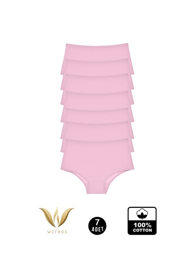 Wcreas Yüksek Bel Pamuklu Kadın Külot, 7'li Paket Pamuklu Yumuşak Kumaş Kadın Külot Pembe