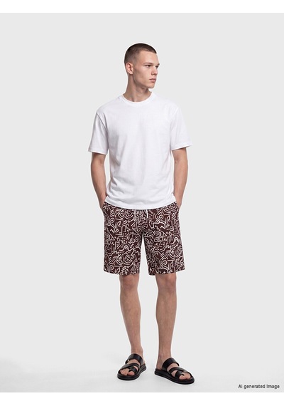Lcw Swımwear Kahverengi Diz Hizası Boy Desenli Erkek Deniz Şortu