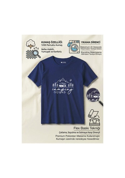 North Whiskers Camping Squad Karavan Baskılı Unisex %100 Pamuklu Lacivert Outdoor Tişört Lacivert - 875137698 Lacivert - 875137698 Lacivert
