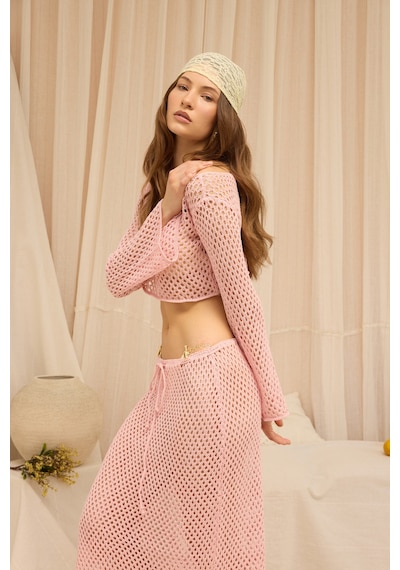 Mai Collection Forio Pembe Triko Crop Etek Takım