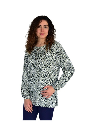 Kadın Ebruli Desen Baskılı Viscon Bluz Bgl-st04286 Haki