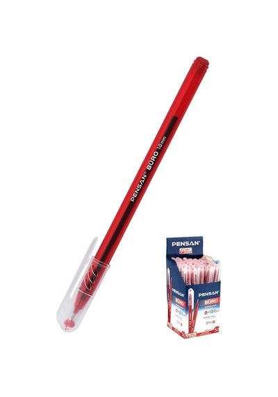 Kırmızı Tükenmez Kalem 1.0mm 1 Adet Pensan Büro Tipi Ballpoint Büro Plastik Kapaklı Tükenmez Kalem Kırmızı