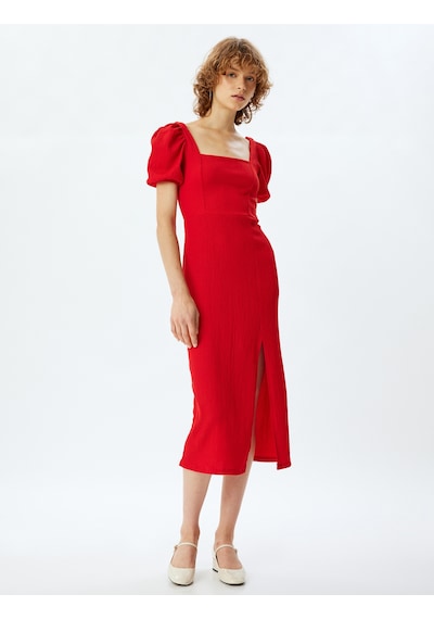 Koton Balon Kol Elbise Bodycon Midi Boy Kare Yaka Sırtı Bağcıklı Yırtmaç Detaylı Kırmızı 4sal80193ık Kırmızı Koton Balon Kol Elbise Bodycon Midi Boy Kare Yaka Sırtı Bağcıklı Yırtmaç Detaylı Kırmızı 4sal80193ık Kırmızı