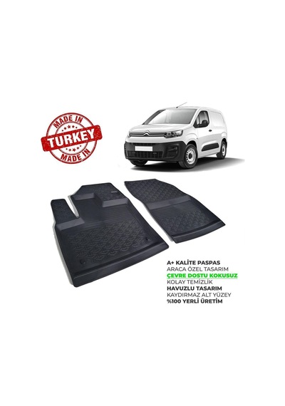 Citroen Berlingo Panelvan Van Havuzlu Paspas Ön Iki Parça 4d Siyah 2019 2020 2021 2022 2023 2024