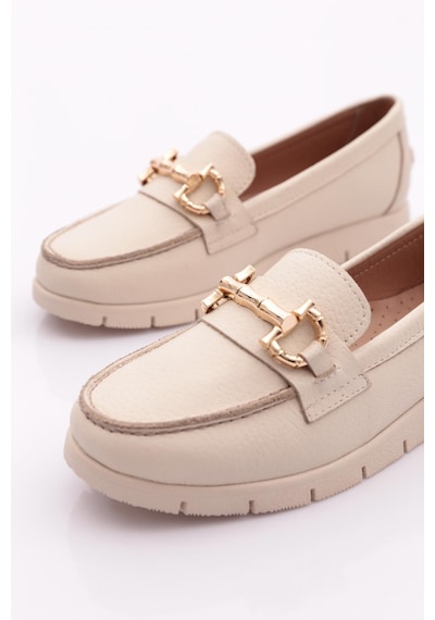 Dgn 5604-2 Kadin Aksesuarli Loafer Ayakkabi Bej Floater