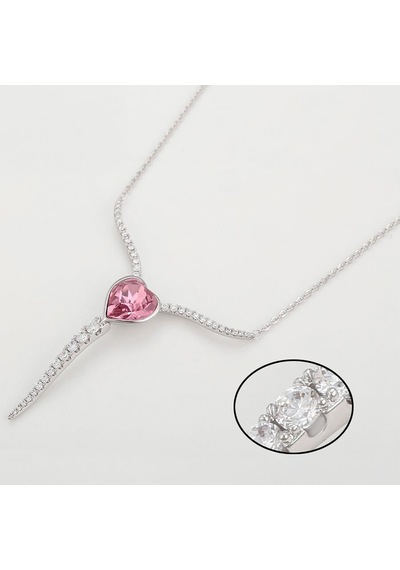 Zirkon Taşlı Kalp Detaylı Sallantılı Platin Kaplama Kadın Kolye Silver