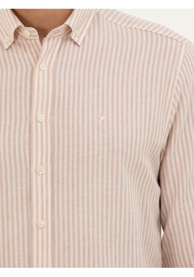 Cacharel Pembe Regular Fit Yün Karışımlı Çizgili Gömlek
