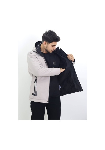Hk Premium Tekstil Erkek Kışlık Mont Su İtici Rüzgar Geçirmez Kapüşonlu Kalın Sport Outdoor Parka Bej