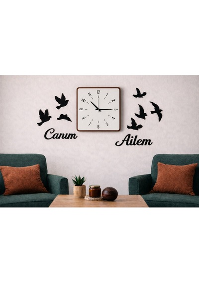 Duvar Saati Şık Ve Modern Çizgilerle 40 Cm Kuş Temalı 8 Adettir No 103 Çok Renkli