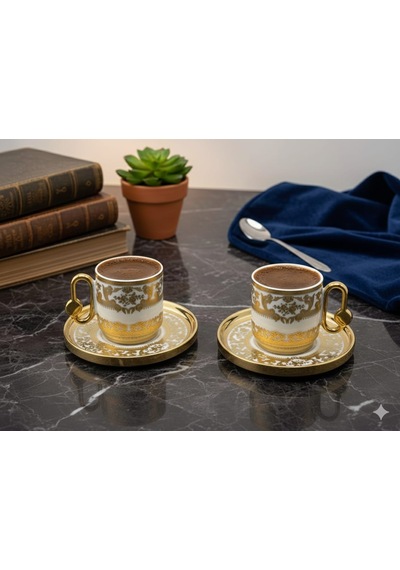 Deco Vien Vintage Gold 2'li Porselen Kahve Fincan Takımı