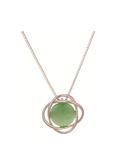 Junea - Rose Gold Zincirli Yeşil Taşlı Geometrik Şık Tasarım Minimalist Kolye Ve Küpe Takı Seti