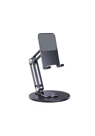 Microcase 360 Döner Başlıklı Kaymaz Pad'li Alüminyum Katlanabilir Masaüstü Telefon Standı Al5415 Siyah