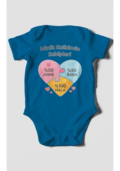 Morivokids Aileye Özel Kısa Kollu Bebek Body %100 Pamuk Koyu Mavi