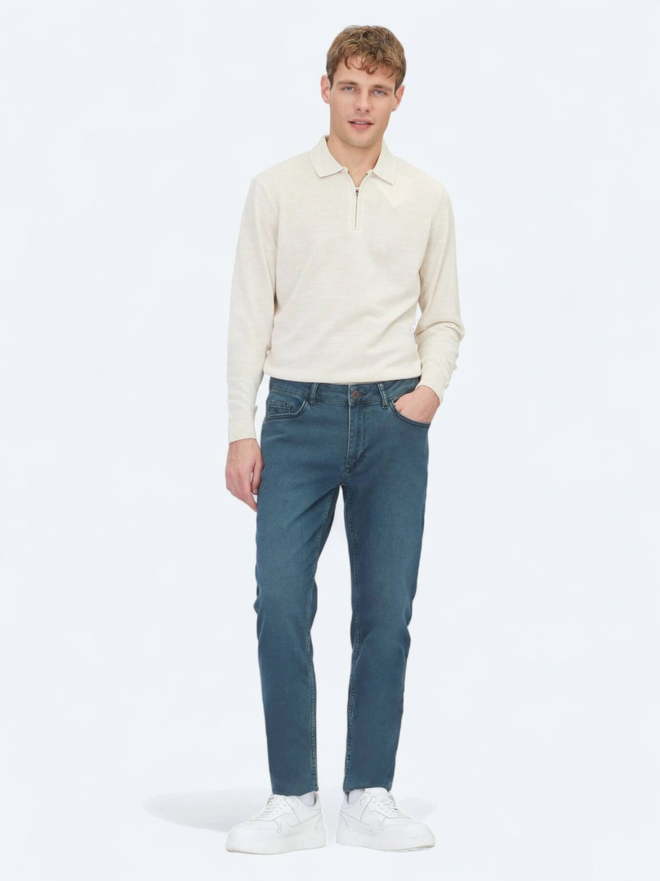 Kip Petrol Slim Fit Denim Pamuk Karışımlı Pantolon PETROL