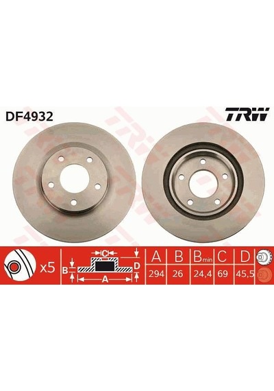 TRW DF4932 Fren Diski Ön C4 Aircross 12- / Compass 07- Patrıot 07- / Sebrıng 07- / Avenger 07- Caliber 06- Havalı 294Mm