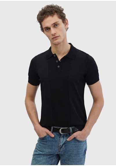 Ramsey Siyah Polo Yaka Jakarlı Triko
