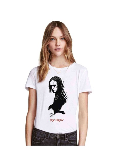 The Crow Baskılı Beyaz Kadın Tshirt