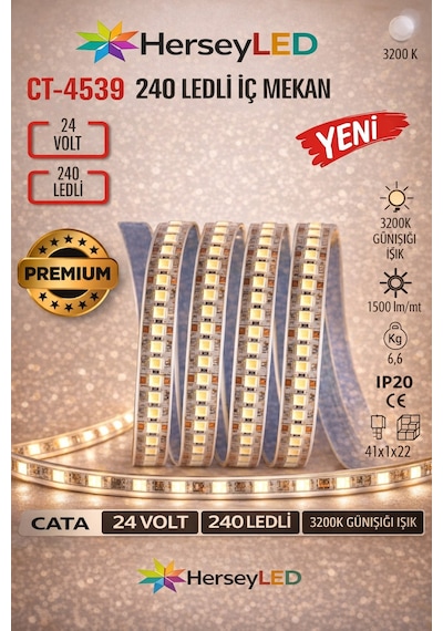 Ct-4539 24v Günışığı Işık 240 Led İç Mekan Şerit Led 5 Metre Ürün 24 Volttur Yanlış Trafo İle Çalıştırmayın Günışığı 3200k