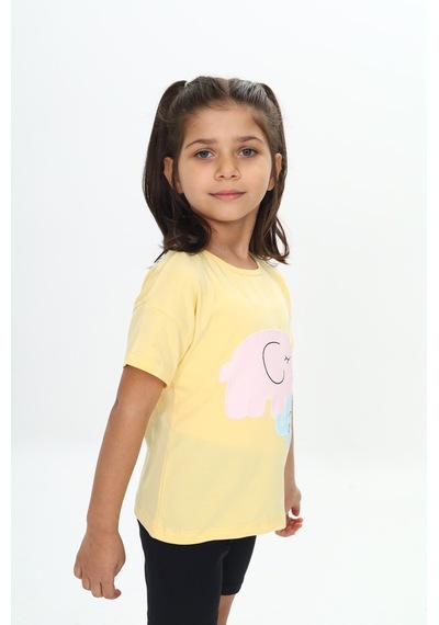 Toontoy Kids Toontoy Kız Çocuk Fil Baskılı Tişört Sarı