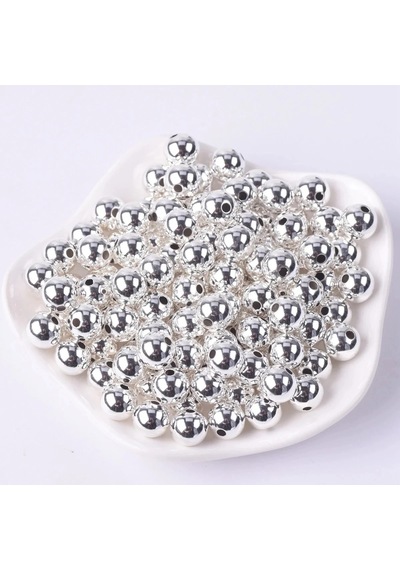 50 Adet Gümüş Silver Metalize 14mm Parlak Boncuk - Hobi Boncuk -