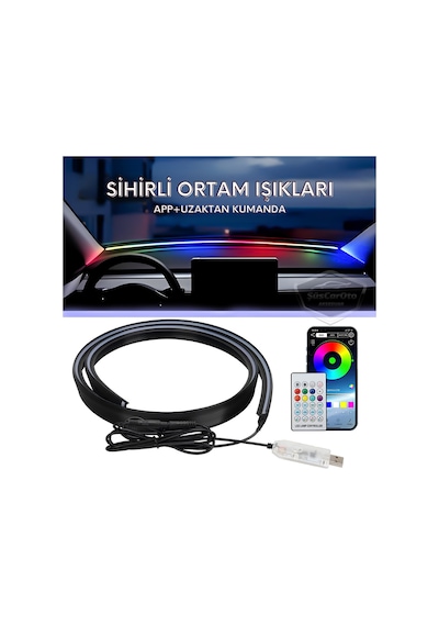 Universal Araç İçi App Ve Kumanda Kontrollü Ön Cam Fitil Ambiyans Rgb Atmosfer Cam Önü Ambiyans Led Neon Lamba Ses Yalıtım Fitili Usb Girişli Montajsız