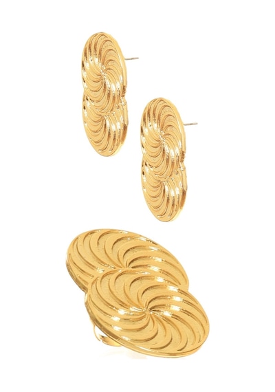 Kadın Lak Altın Renk Kaplama Çivili Model Spiral Baskılı Tasarım Küpe &yüzük Set Altın