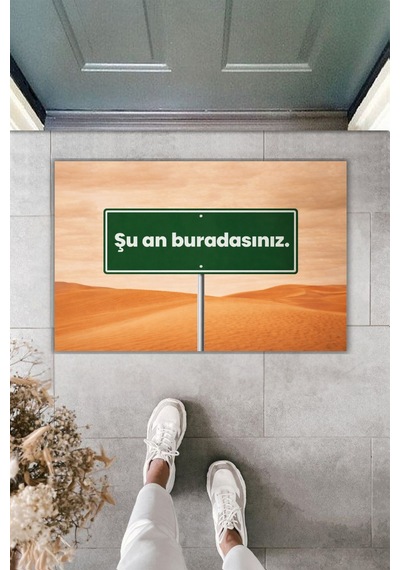 Rugmood Modern Dijital Baskı Paspas - Mizah Şuan Buradasınız - Kapı Önü Paspası Kahverengi