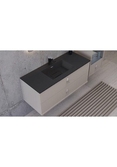Real Stone Flatstone 80x50 Siyah Etajerli Granit Banyo Lavabosu Siyah