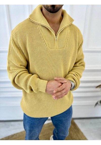 Elku Moda Kazak Oversize Tüylenmez Naturel Pamuk Fermuarlı Boğazlı Yaka Örme Triko Kazak Hardal Elku Moda Kazak Oversize Tüylenmez Naturel Pamuk Fermuarlı Boğazlı Yaka Örme Triko Kazak Hardal
