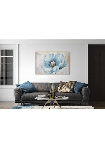 Yağlı Boya Dokulu Tablo Modern Mavi Çiçek Altın Çerçeveli U02025-178879