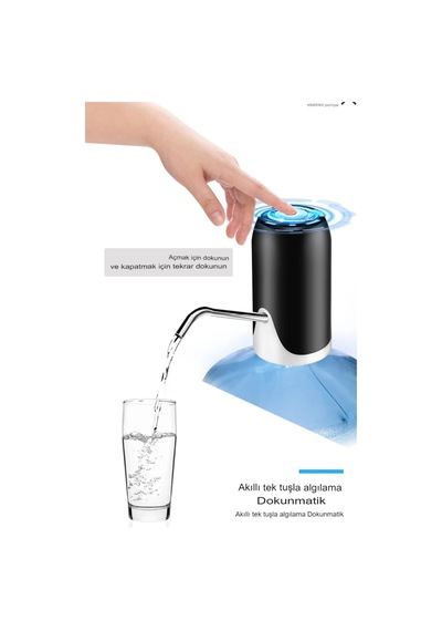 Upeka Yeni Nesil Taşınabilir Şarjlı Otomatik Damacana Su Pompası Siyah