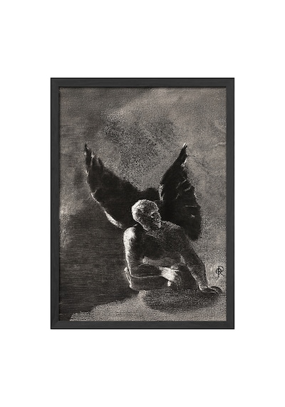 Broken Wings Siyah Ahşap Çerçeveli Poster, Dekoratif Soyut Monokrom Duvar Tablosu