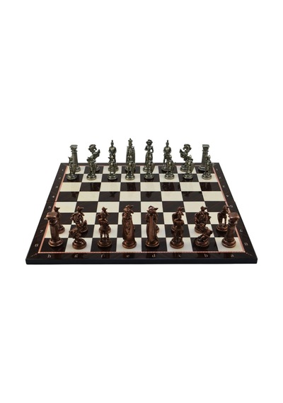 Gifthome Battal Boy Metal İngiliz Satranç Takımı Antik Ve Katlanır Ceviz Desenli Mdf Satranç Tahtası 43x43 Cm.