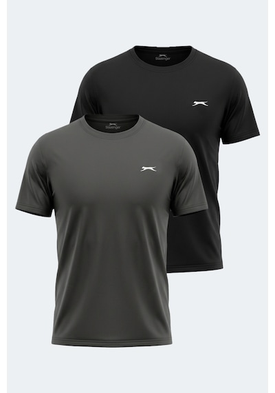 Slazenger Odalıs 2 Li Set Erkek Tişört Siyah - Gri