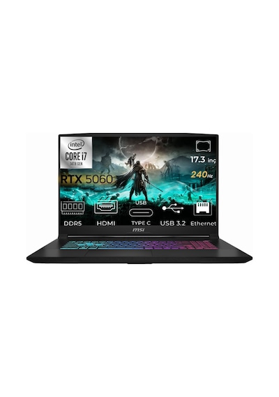 MSI Katana 17 HX B14WFK-248XTR-K23 i7-14650HX 16 GB 2 TB 8 GB RTX 5060 17.3" W11P Dizüstü Bilgisayar