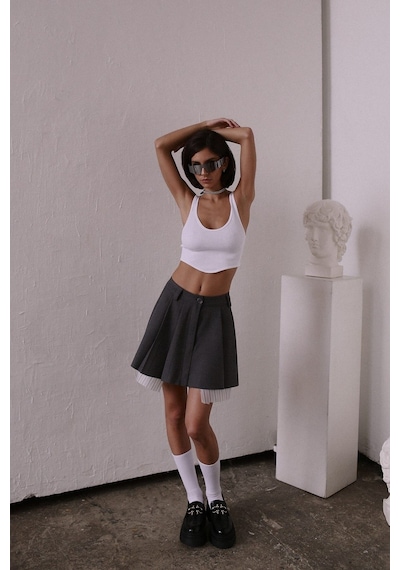 Mai Collection Mai Studios Co. Rina Pileli Füme Mini Etek Füme