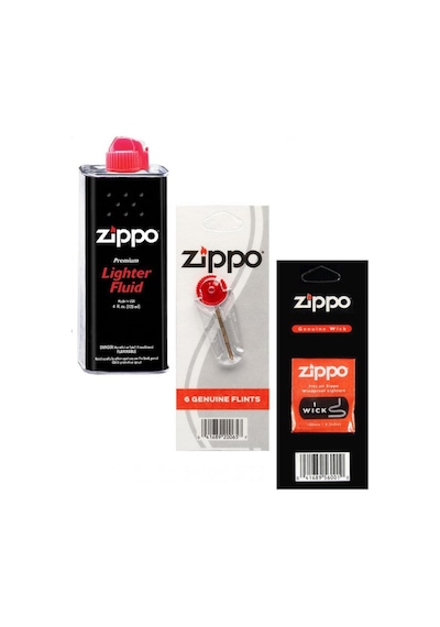 Zippo Çakmak Benzin + Taş + Fitil Seti