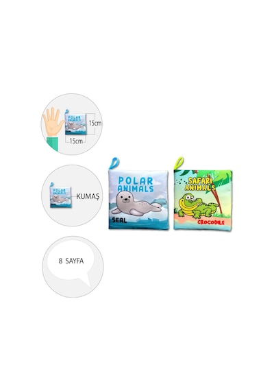 2 Kitap Tox İngilizce Kutup Hayvanları Ve Safari Hayvanları Kumaş Sessiz Kitap E125 E130 - Bez Kitap , Eğitici Oyuncak , Yumuşak Ve Hışırtılı