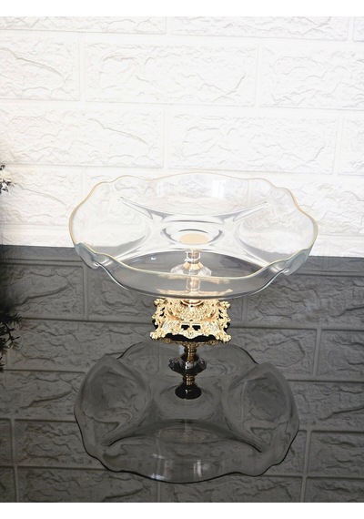 Küçük Bölmeli Servis Tabağı Döküm Kare Gold Ayaklı & Sunumluk & Kahvaltılık & Çerezlik 25 Cm Beyaz