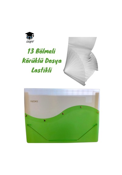 Körüklü Dosya Lastikli 13 Bölmeli Yeşil