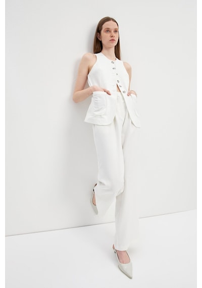 Stella Pulvis Krem Pileli Yüksek Bel Wide Leg Pantolon Krem