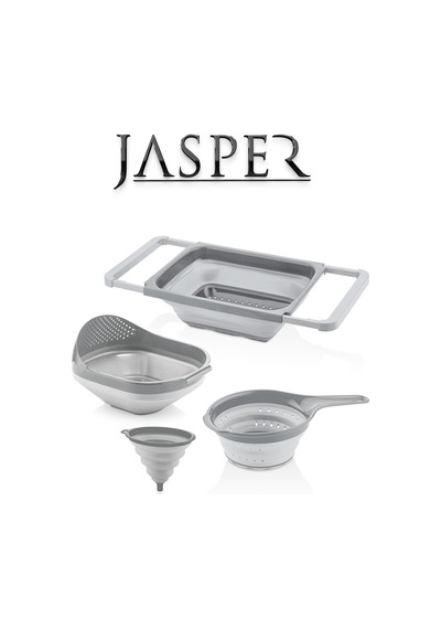 Jasper Jpr-0110 4'lü Akordiyon Katlanır Süzgeç Mutfak Çeyiz Seti Gri