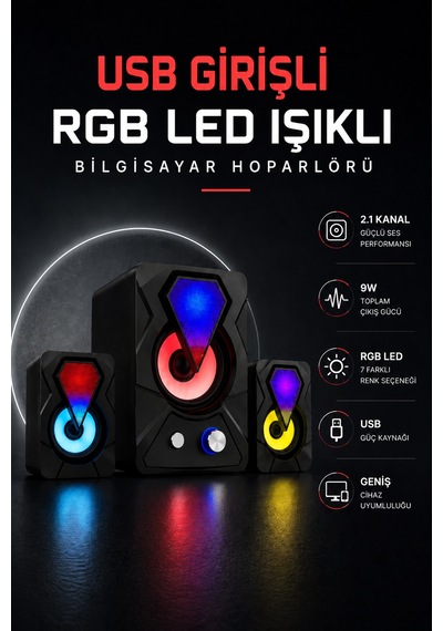 Rgb Led Aydınlatmalı Usb Bilgisayar Oyun Hoparlörü - Lisinya