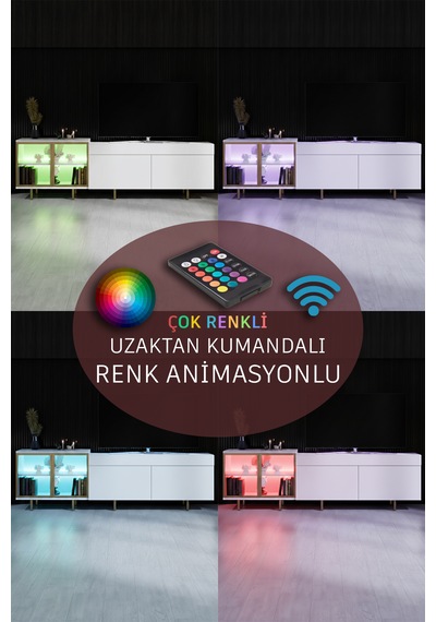 Vienna Gold Demir Ayaklı Rgb Led Işık Sistemli Beyaz Tv Ünitesi Tv Sehpası Antrasit - Altın Vienna Gold Demir Ayaklı Rgb Led Işık Sistemli Beyaz Tv Ünitesi Tv Sehpası Antrasit - Altın